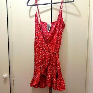 We The Free Red Print Wrap Dress